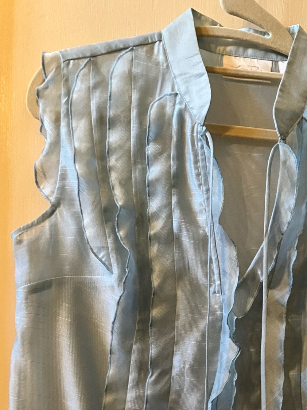 Sleeveless Light Blue Ruffle-Trim Blouse